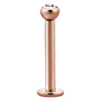 Labret in oro rosa in acciaio chirurgico con cristallo chiaro su sfondo bianco