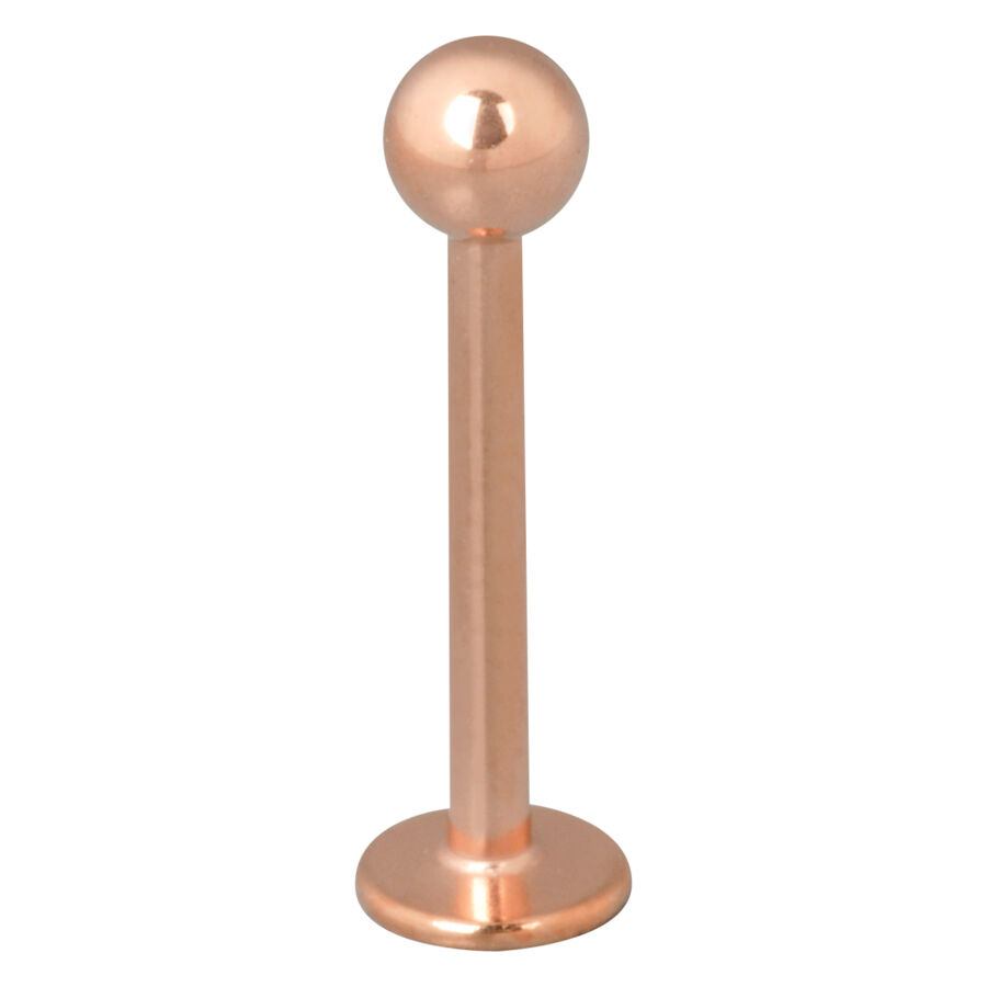 Labret in acciaio chirurgico oro rosa con sfera su sfondo bianco