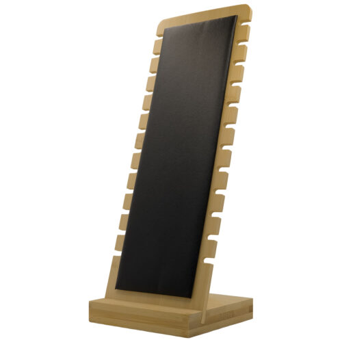 Espositore nero per braccialetti e collane in ecopelle su supporto in legno