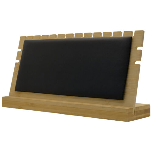 Espositore per collane nero in ecopelle su supporto in legno