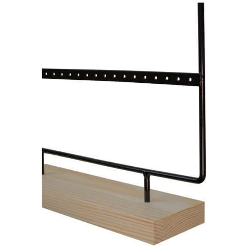 Cornice in metallo nero su base in legno chiaro, minimalista