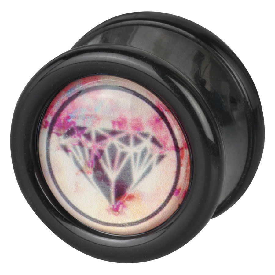 Wildcat Diamante Nero Rosa Plug 14-28mm Plug nero con design a diamante rosa su sfondo bianco