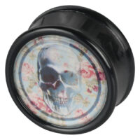 Teschio Rose Plug in Menta di Wildcat Plug nero con motivo di teschio e rose in menta su sfondo chiaro