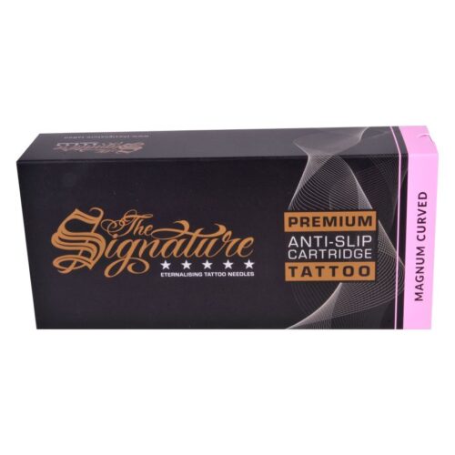 Confezione nera delle cartucce Magnum Curved con scritta dorata e striscia rosa