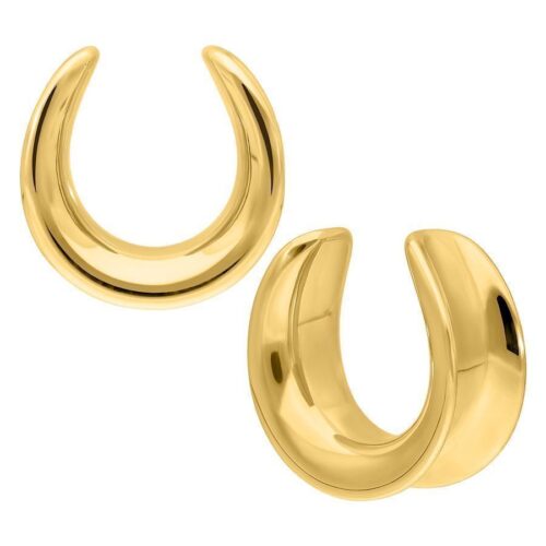 Goldene Ear Saddles in acciaio chirurgico, misura 30mm, su sfondo bianco