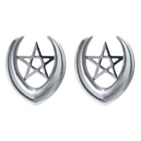 Orecchini a tunnel argento con design a pentagramma, misura 6,0 mm, su sfondo bianco