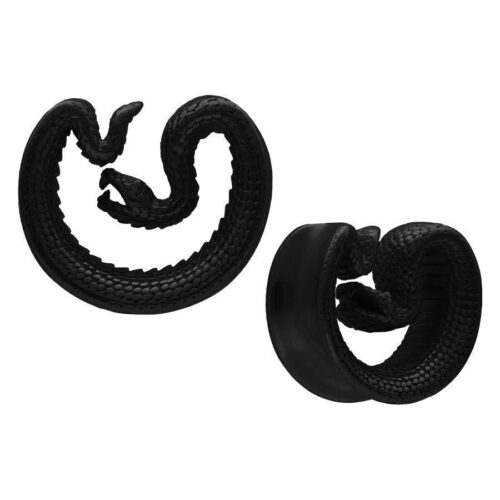 Ear Saddles Snake nere in metallo, dimensione 30mm, su sfondo bianco