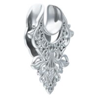 Sella per orecchio in argento con design barocco su sfondo bianco
