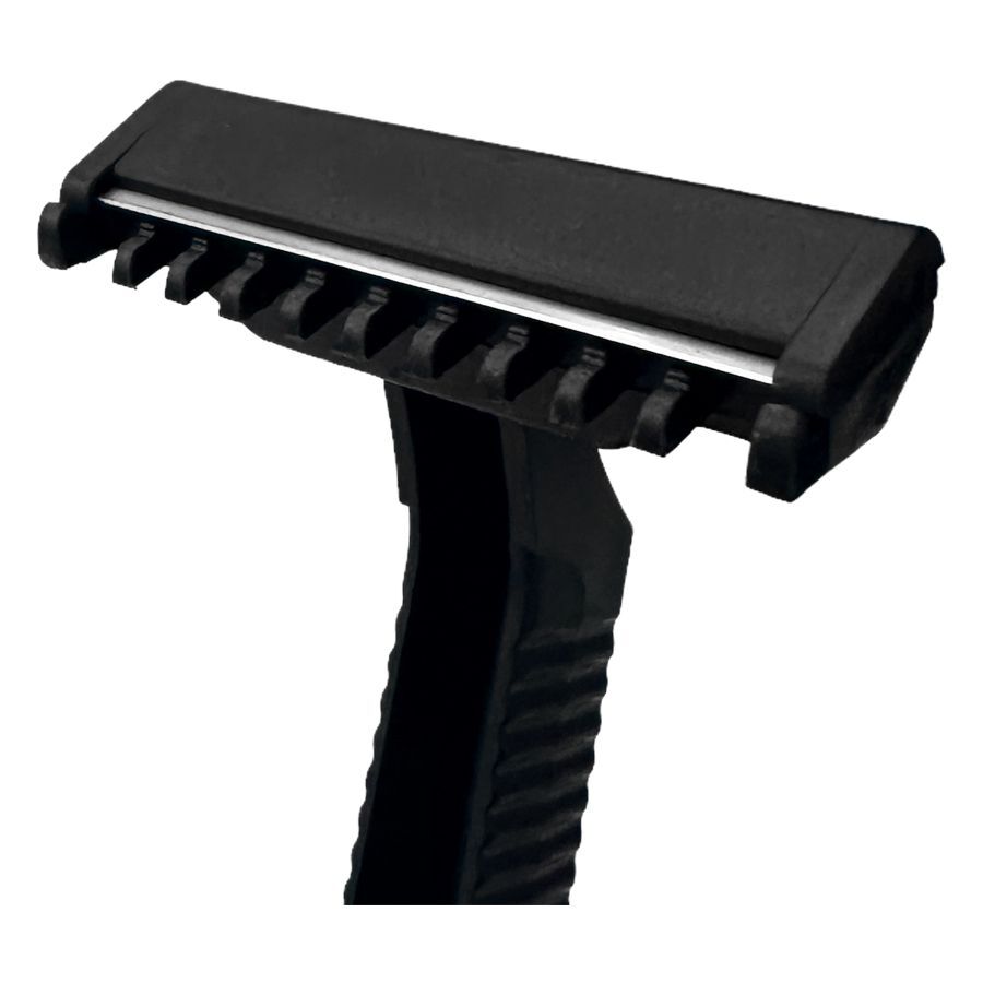 Rasoio nero in acciaio chirurgico 316L su sfondo bianco