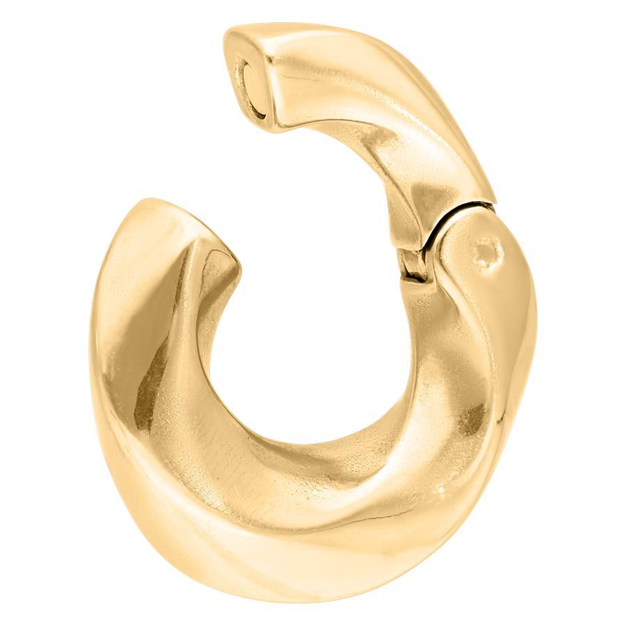 Orecchino a peso oro twisted in acciaio chirurgico su sfondo bianco