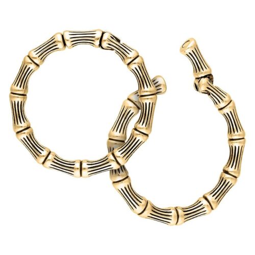 Due pesi per orecchie Bonechain dorati in acciaio chirurgico su sfondo bianco