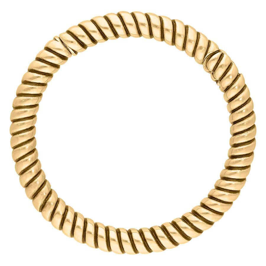 Pesa per orecchio rotonda color oro in acciaio chirurgico intrecciato su sfondo bianco