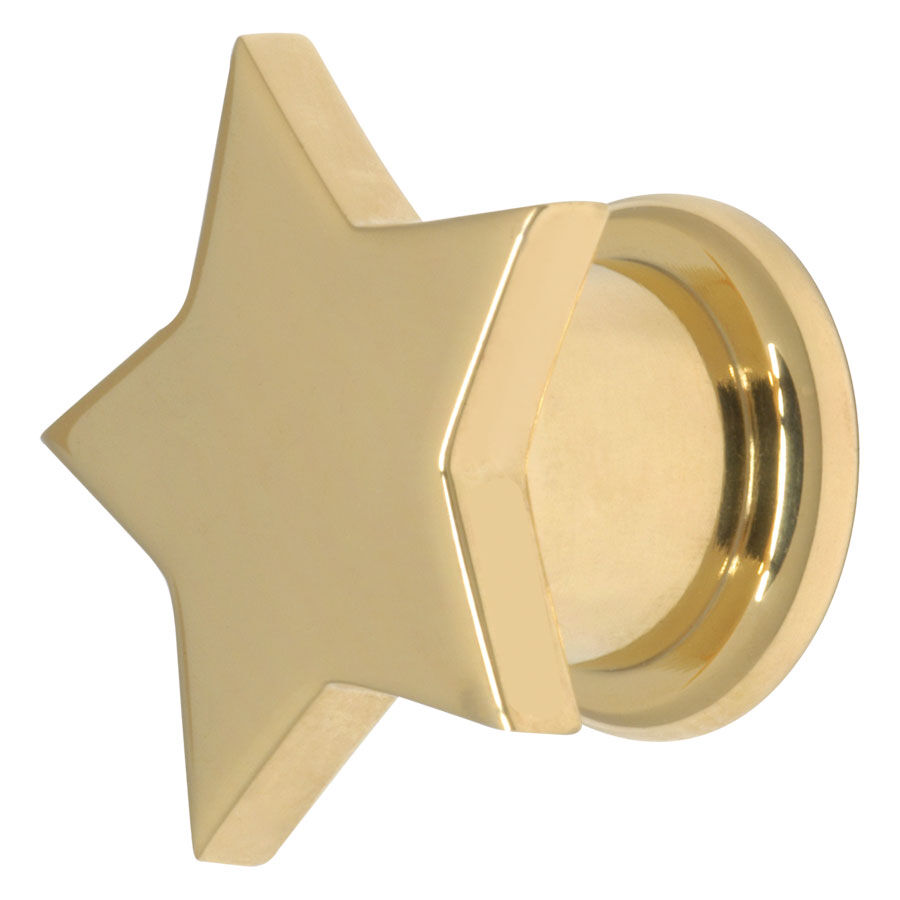 Plug dorato a forma di stella in acciaio chirurgico su sfondo bianco