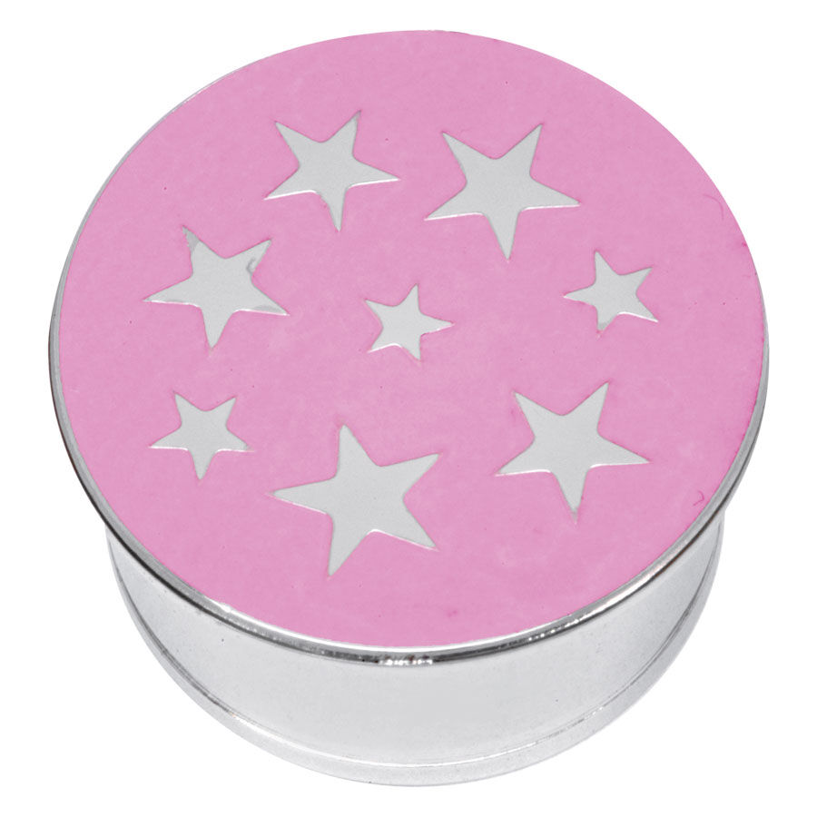 Plug rotondo in argento con parte superiore rosa e stelle argentate