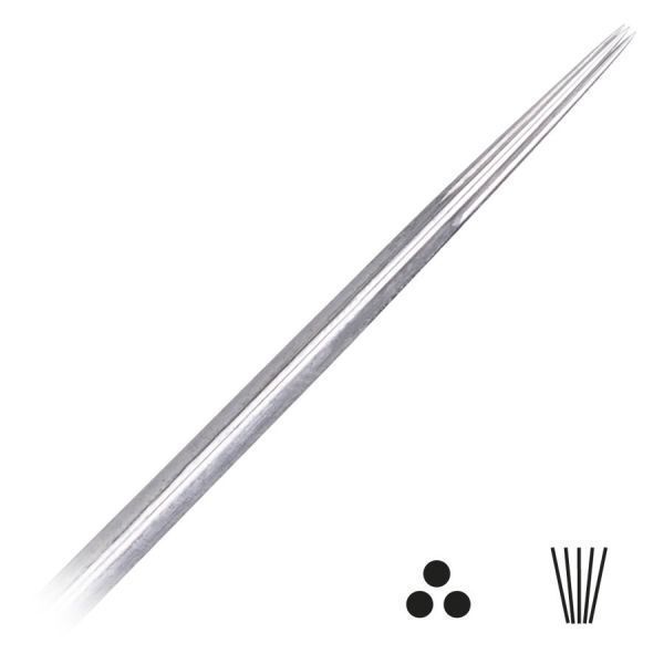 Runde Liner Tattoonadeln aus Chirurgenstahl Silberne runde Tattoonadeln aus Chirurgenstahl mit langem Taper auf weißem Hintergrund