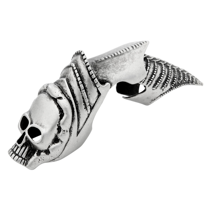 Anello argentato con design a teschio in ottone