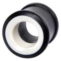 Tunnel nero in legno con dettaglio interno bianco su sfondo bianco