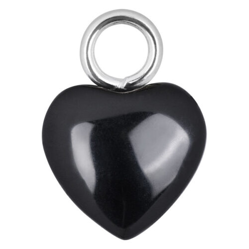Ciondolo a cuore nero e lucido in acciaio chirurgico 316L su sfondo bianco