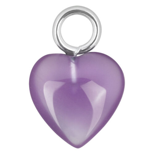 Ciondolo a cuore viola in acciaio chirurgico 316L su sfondo bianco