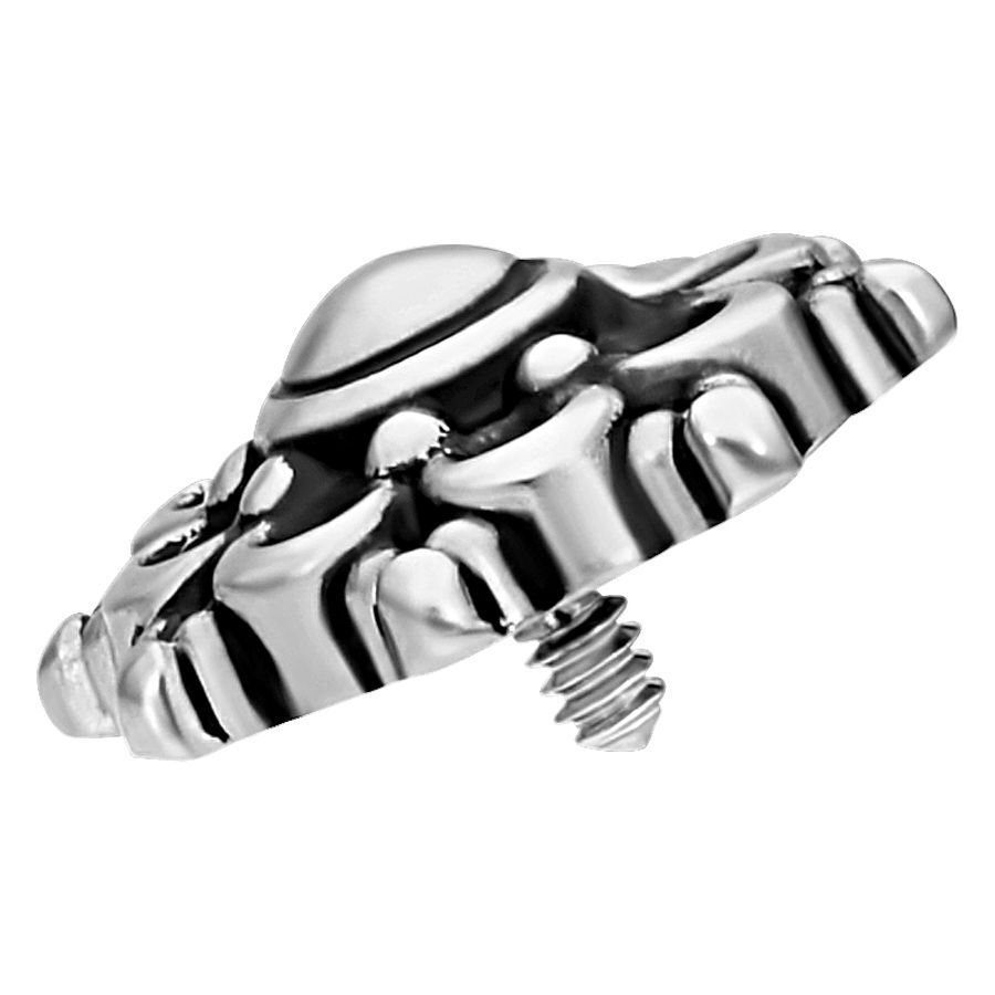 Labret Mandala Argento in acciaio chirurgico con filettatura interna su sfondo bianco