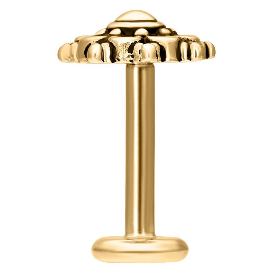Labret Mandala dorato con filettatura interna su sfondo bianco