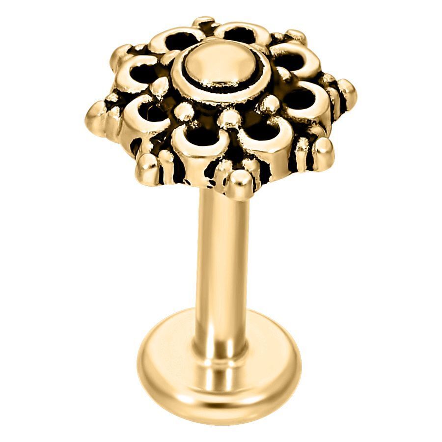 Labret dorato con design Mandala, in acciaio chirurgico, su sfondo bianco