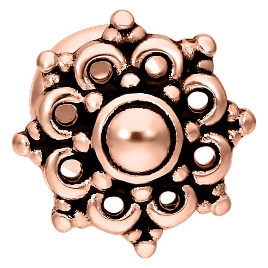 Labret Piercing Mandala in oro rosa su sfondo bianco