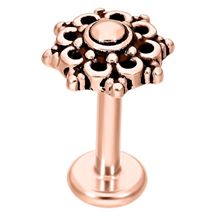 Mandala Labret con finitura in oro rosa su sfondo bianco