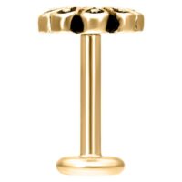 Piercing Blossom Labret dorato con filetto interno su sfondo bianco