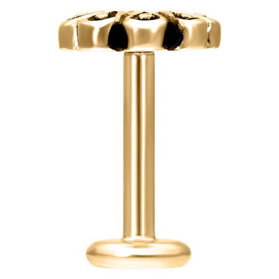 Piercing Blossom Labret dorato con filetto interno su sfondo bianco