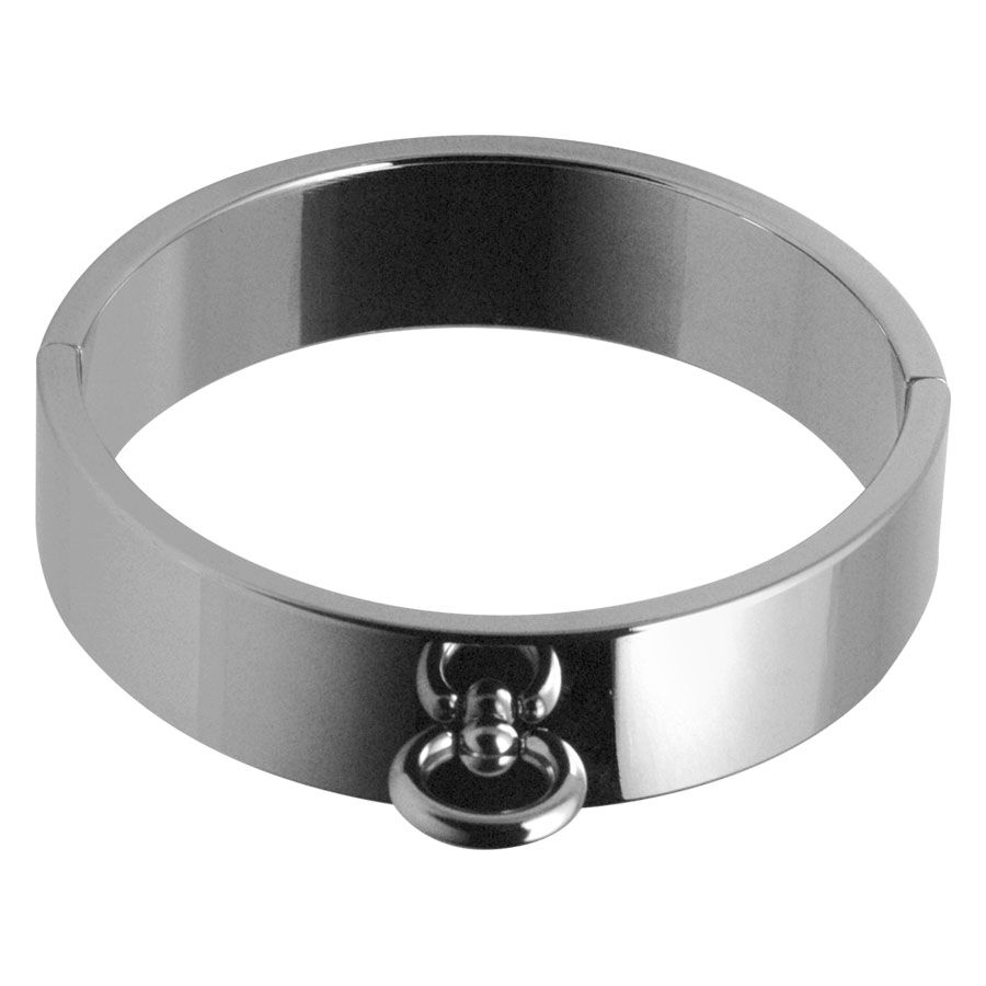 Collare di metallo argento con superficie lucida su sfondo bianco