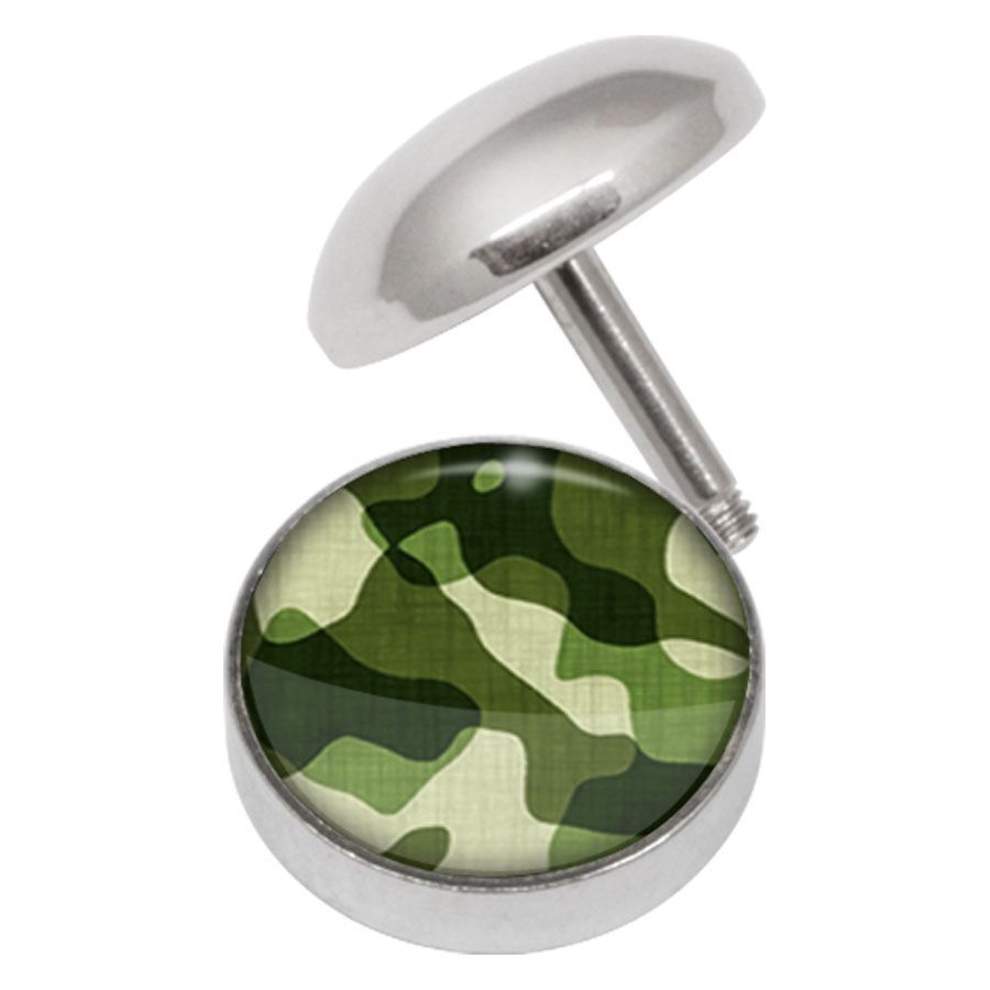 Finto plug argento con motivo mimetico verde, acciaio chirurgico