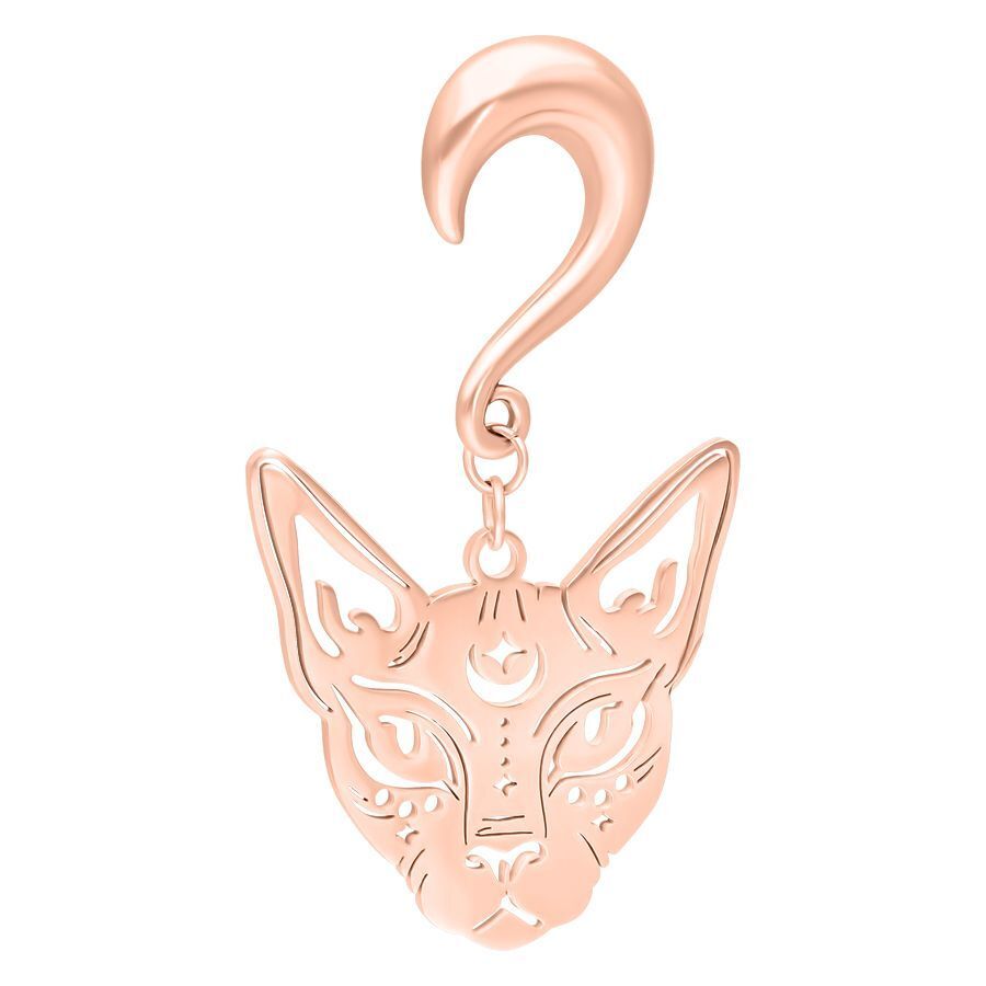 Orecchino a peso Sphynx in oro rosa in acciaio chirurgico 316L su sfondo bianco