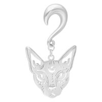 Peso per orecchie Sphynx argento a forma di gatto su sfondo bianco