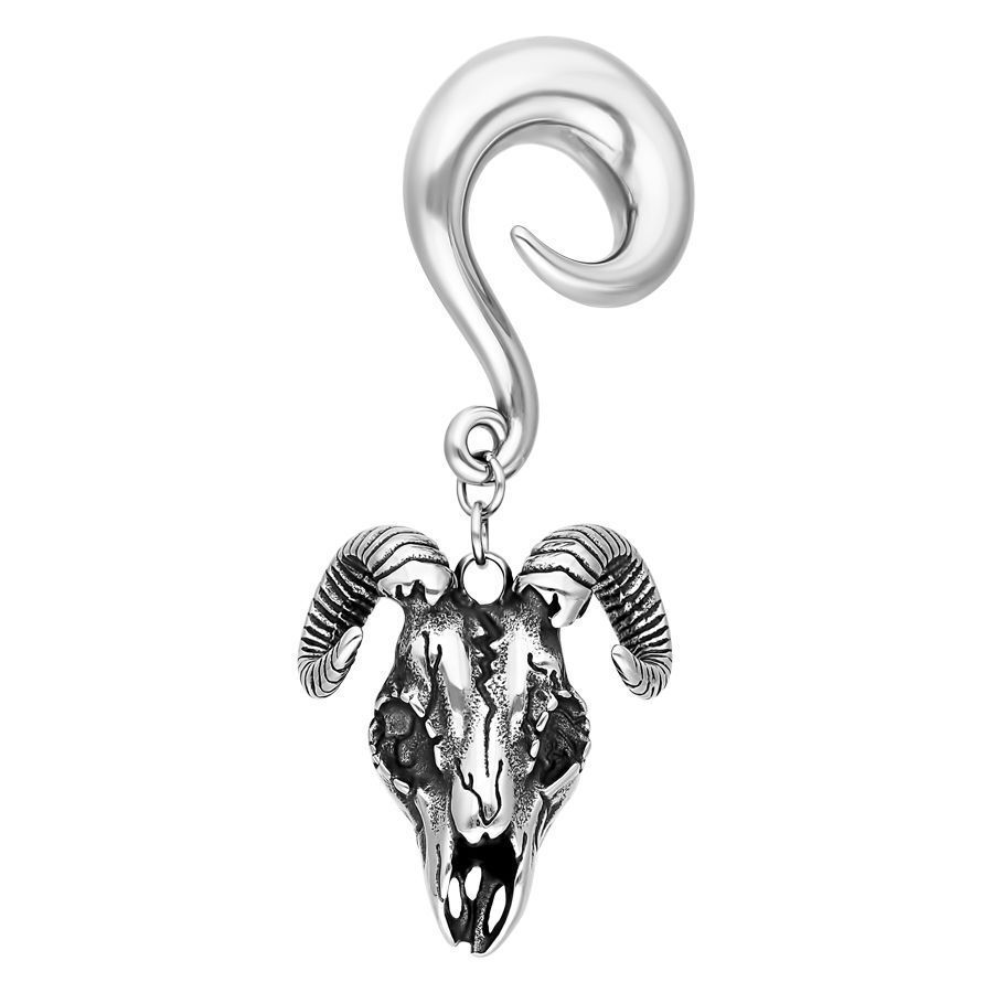 Peso per orecchie in argento con design a testa di ariete, dimensione 6,0 mm
