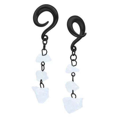 Pesi per orecchie neri in acciaio chirurgico da 6,0 mm su sfondo bianco