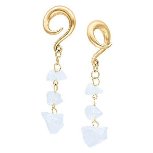 Pesi per orecchie dorati con motivo a spirale e pietre pendenti, 6,0 mm