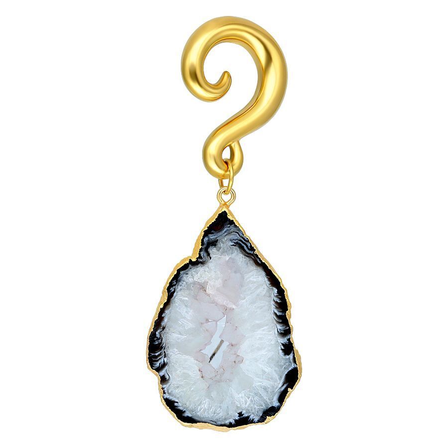 Pesi per orecchie dorati in pietra Indian Agate su sfondo bianco