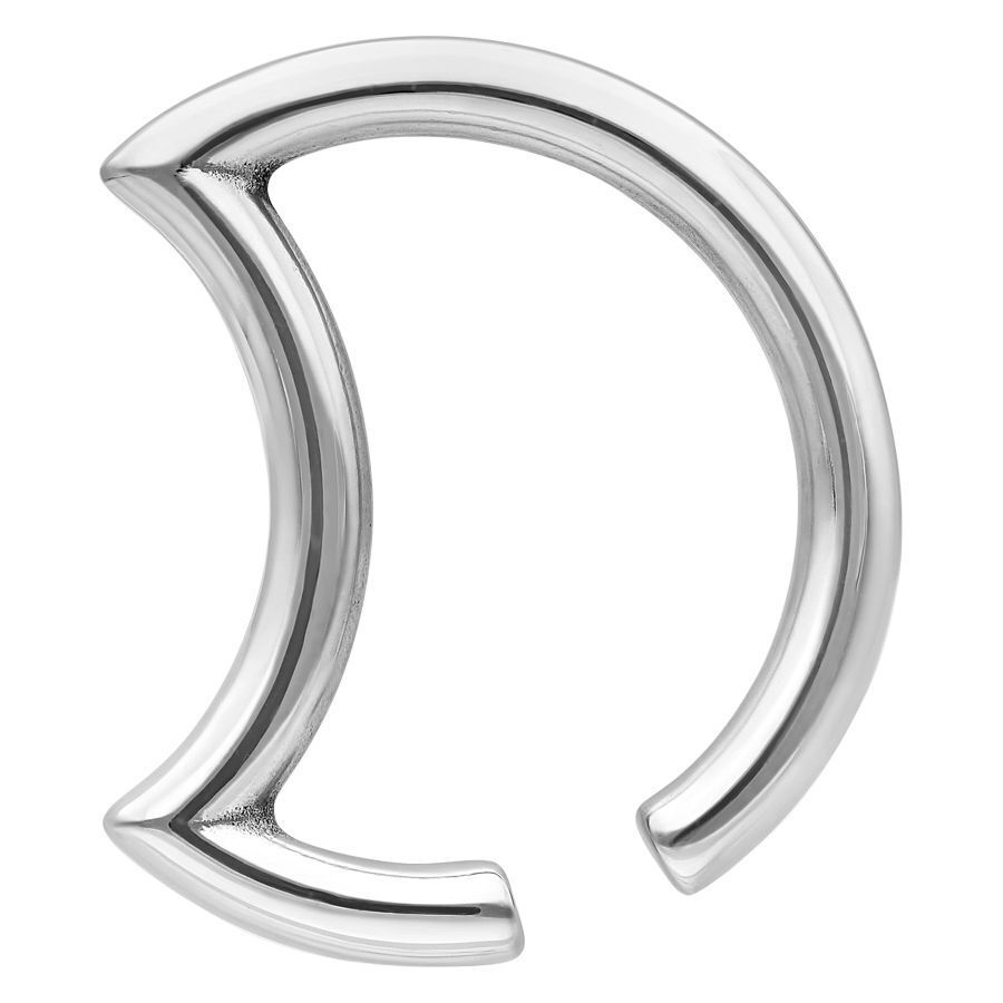 Orecchino a peso argentato a forma di mezzaluna in acciaio chirurgico su sfondo bianco