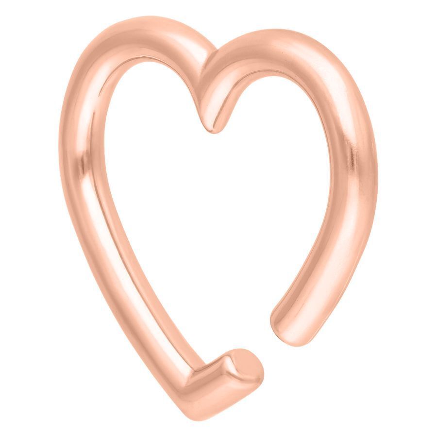 Peso per orecchio a forma di cuore in oro rosa su sfondo bianco