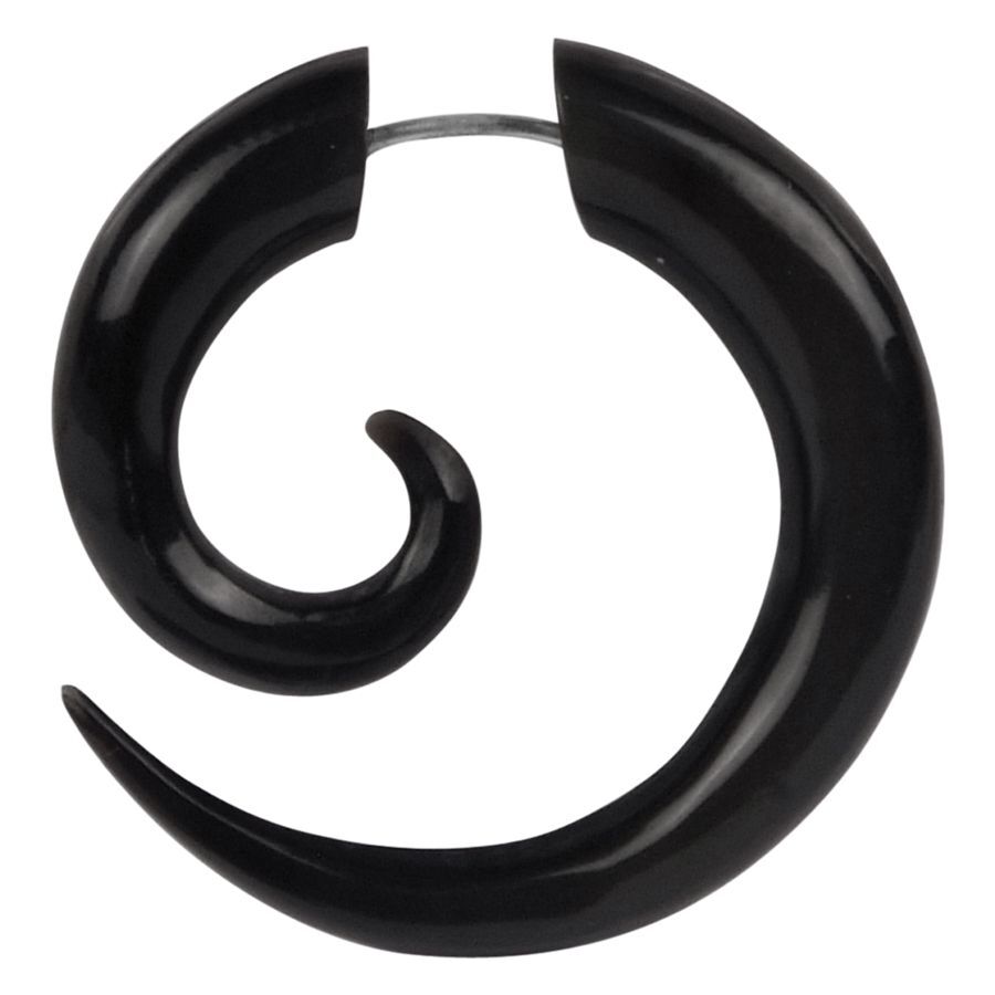 Spirale finta nera in corno 1,2 mm Spirale in corno di bufalo nera 1,2 mm su sfondo bianco