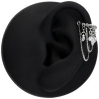 Clicker in argento con pietre cristalline su modello di orecchio nero