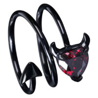 Anello Cuore Diavolo con cristallo rosso, misura 48 Anello nero in acciaio chirurgico con cristallo a cuore rosso e corna
