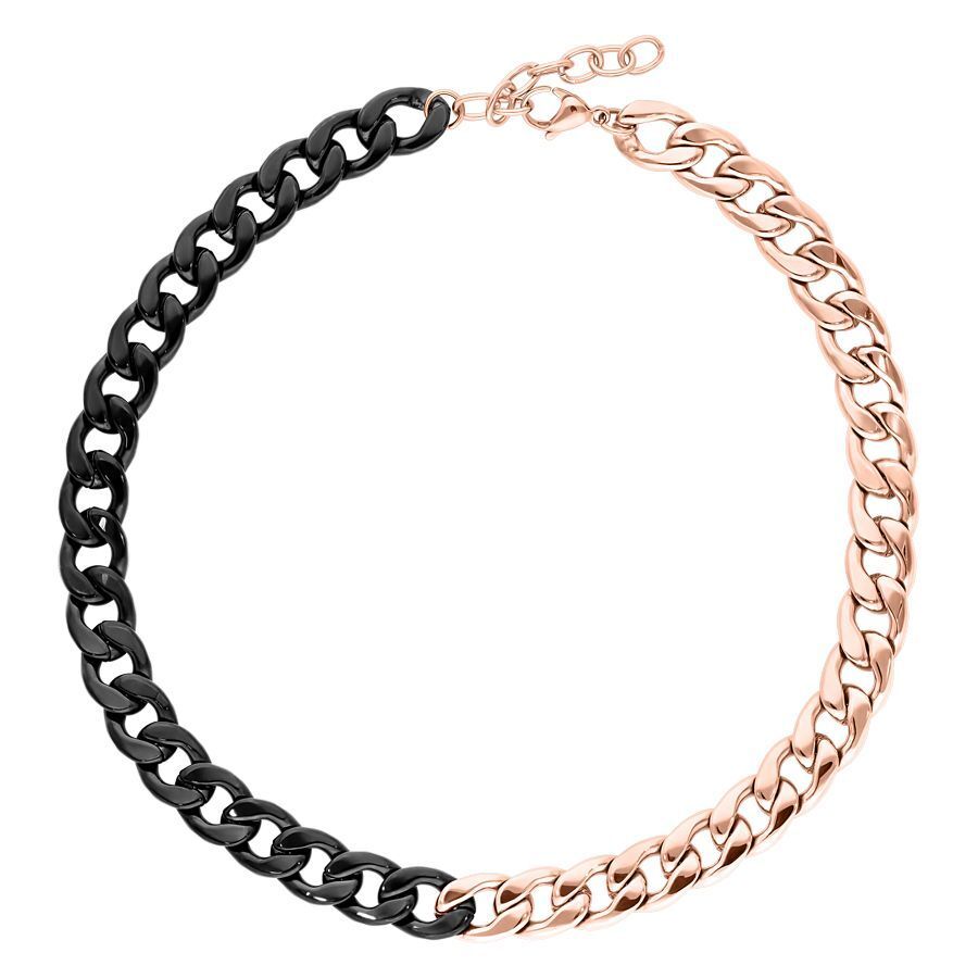 Collana Chunky in Oro Rosa e Nero Collana Chunky in acciaio chirurgico 316L, metà in oro rosa, metà in nero