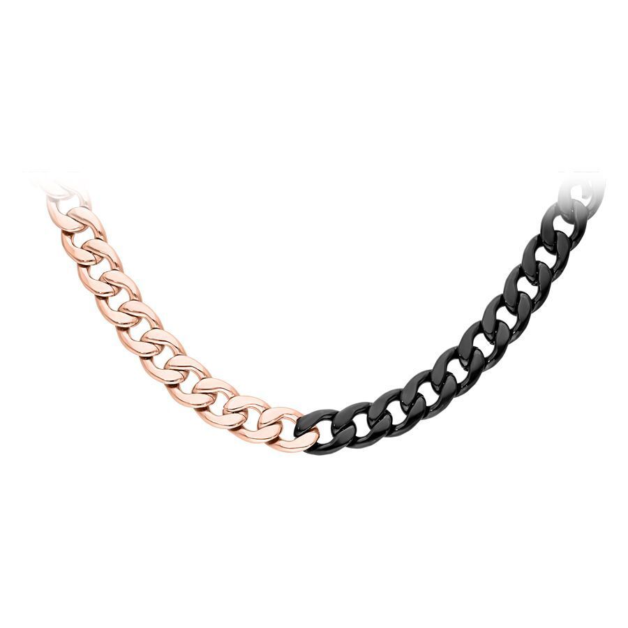 Collana Chunky in Oro Rosa e Nero Collana Chunky in acciaio chirurgico in Oro Rosa e Nero su sfondo bianco