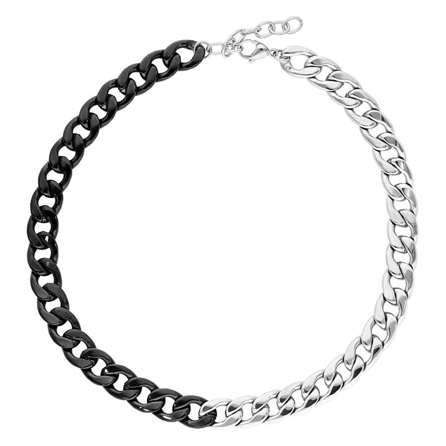 Collana Chunky Argento/Nero 50 cm Collana Chunky in acciaio chirurgico argento e nero su sfondo bianco