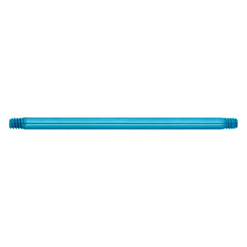 Barra piercing dritta in titanio azzurro con filettatura esterna su sfondo bianco