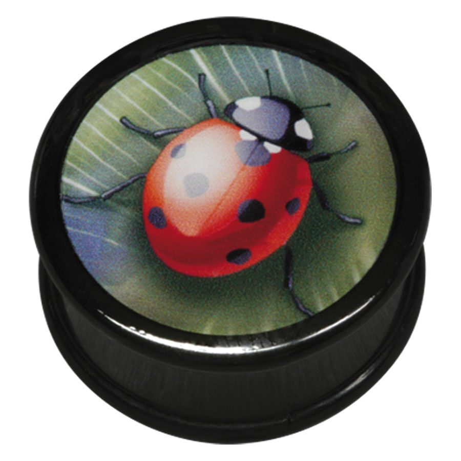 Wildcat Coccinella Plug 20mm PMMA Plug nero con design di coccinella su sfondo di foglia verde