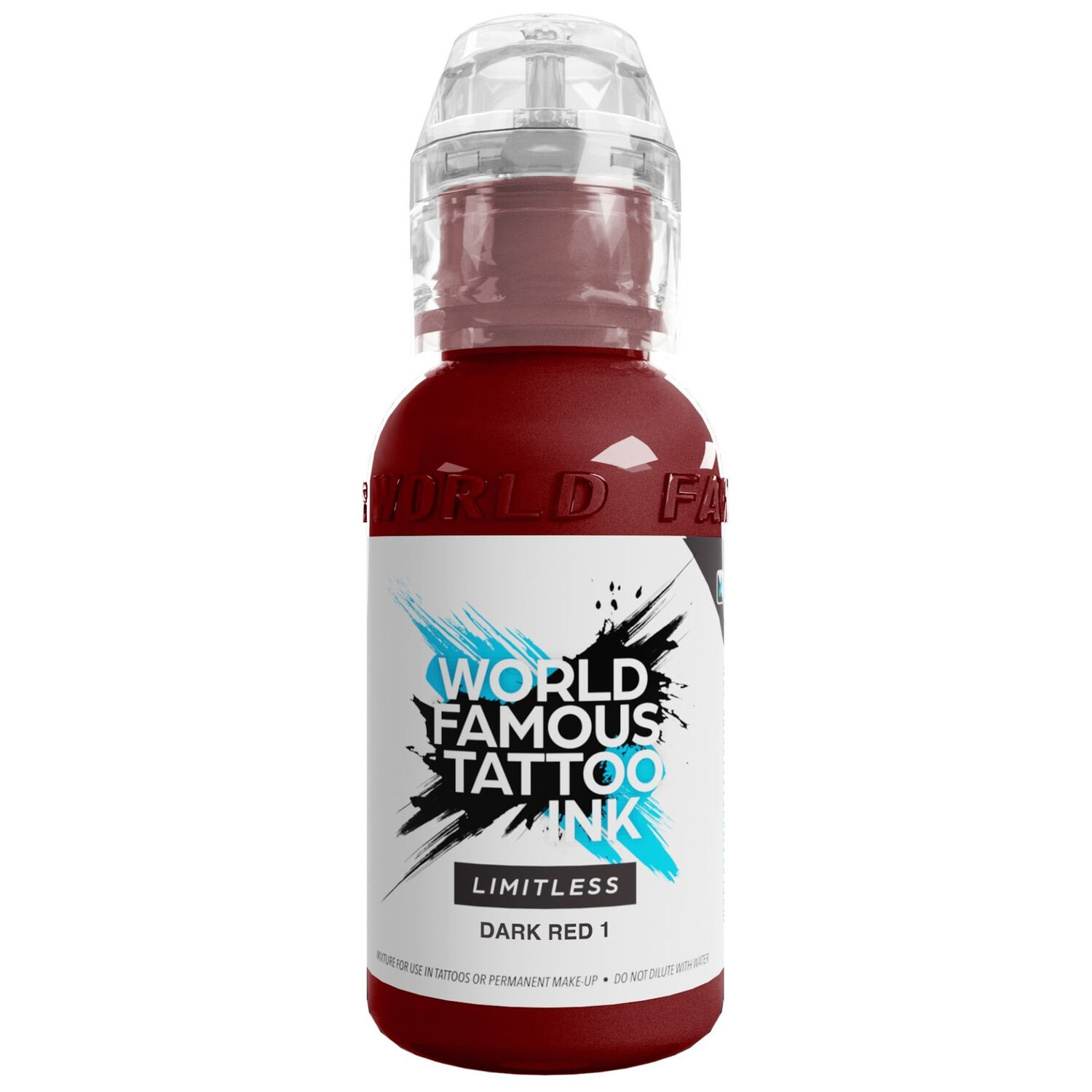 World Famous Ink Dark Red 1 Inchiostro per Tatuaggi Inchiostro rosso World Famous Ink in flacone da 30 ml su sfondo bianco