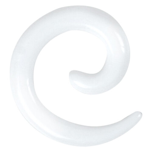 Spirale dilatatore in acrilico bianco su sfondo neutro a forma di spirale